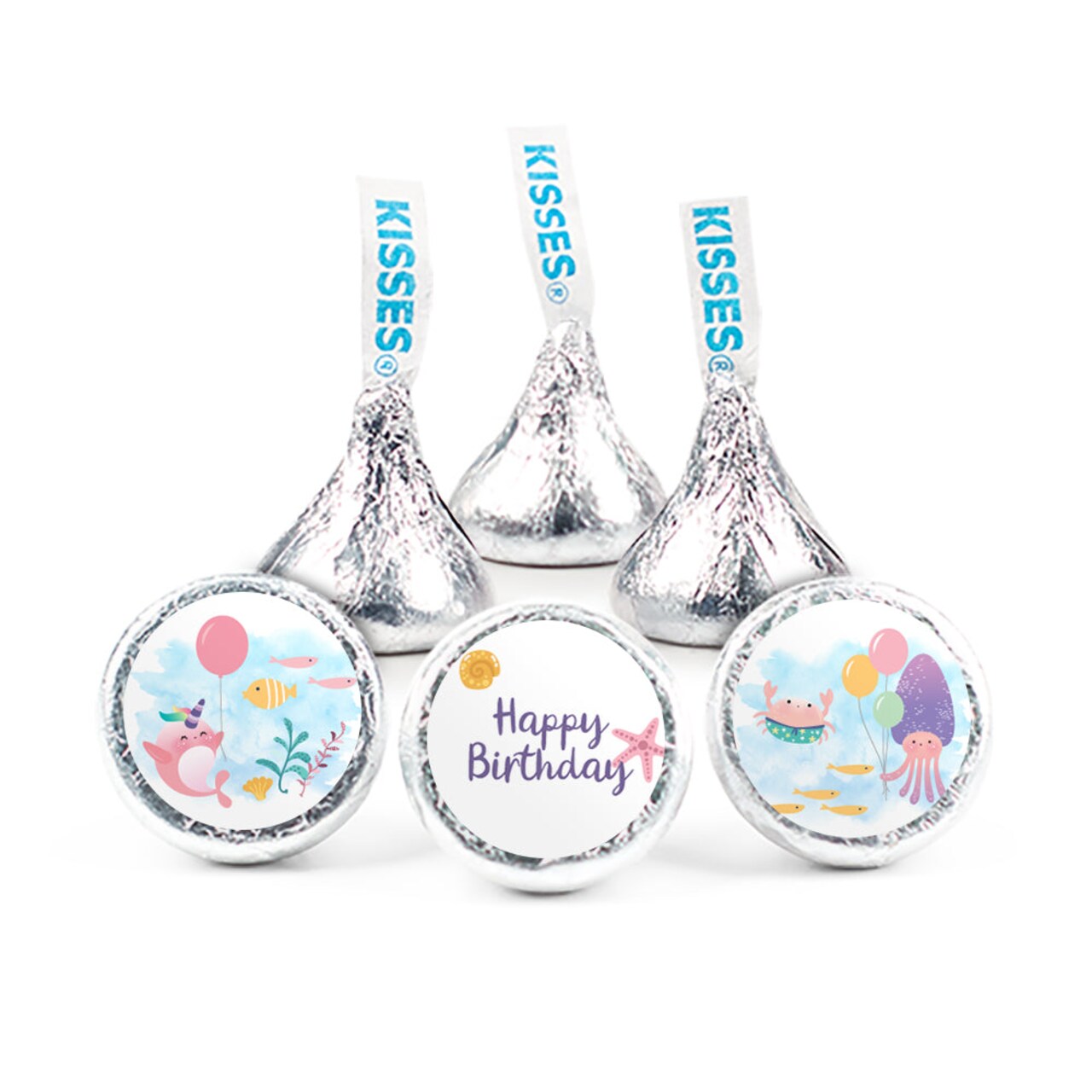 324ct Mermaid Kid's Birthday Stickers for Hershey's Kisses Under the Sea Party Supplies - DIY - By Just Candy